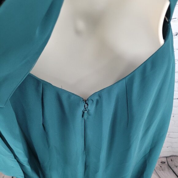 Azazie Dark Green Chiffon Tie Back Padded Bridesmaid Maxi Dress Gown Size C - Picture 13 of 16